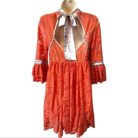Free People Orange Gilded Lace Mini-dress - Picture 5 of 13